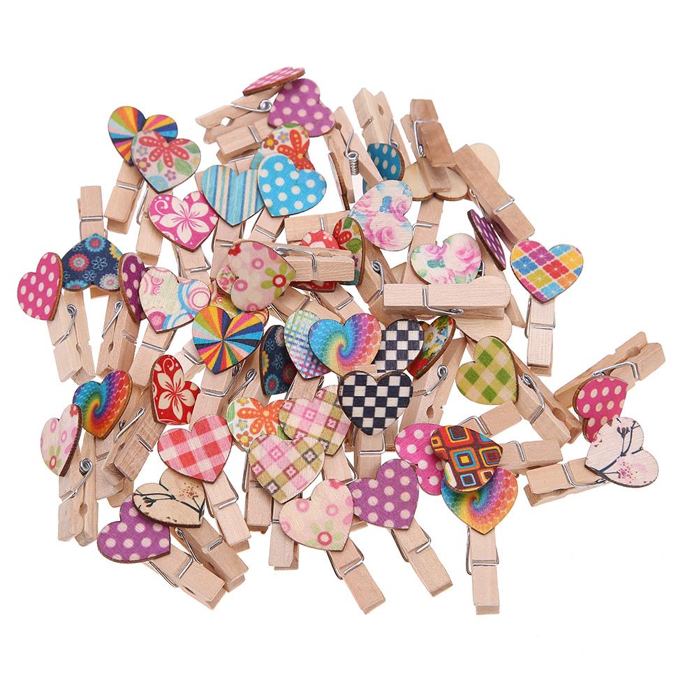 50Pcs Liefde Hart Kleine Houten Wasknijper Craft Clips Diy Foto Kaarten Peg Mini Houten Clips Postcard Clips Bruiloft Decoratie