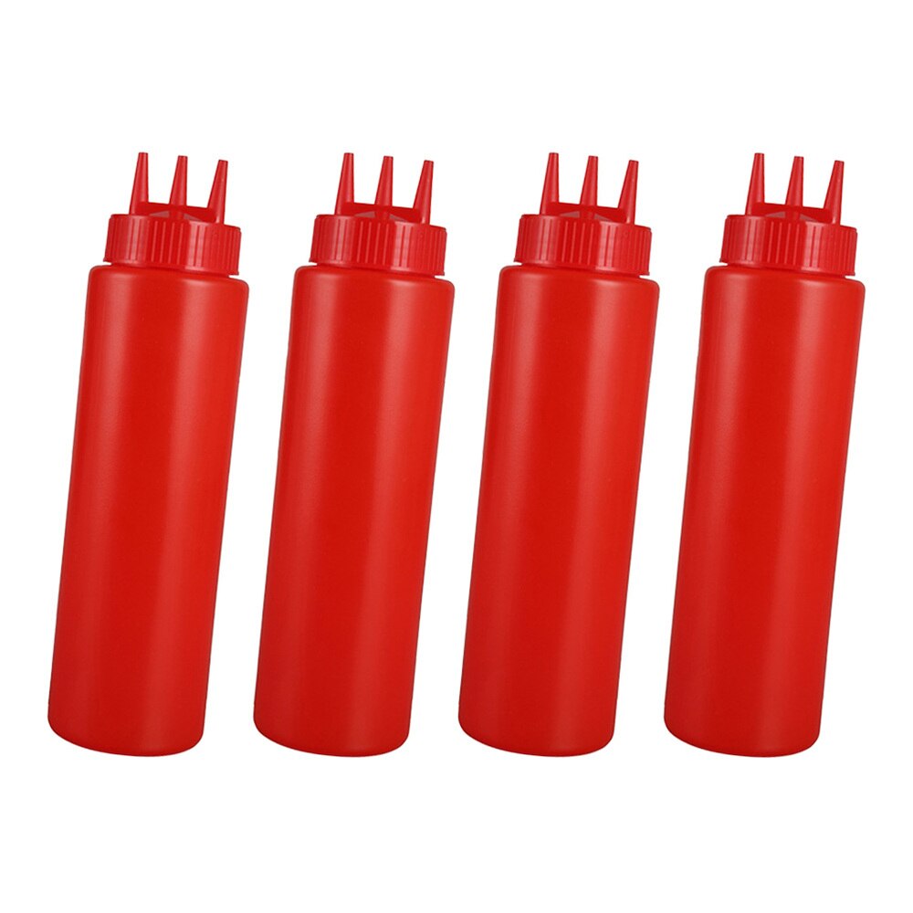 4pcs Jam Squeeze Bottles 3-hole Tomato Sauce Dispensers Kitchen Gadget for Salad Dressing Mustard (White, 12oz, 360ml): Red 720ml