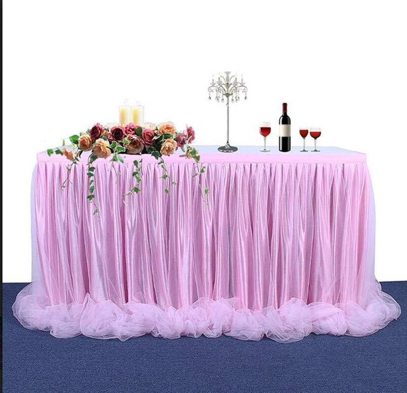 183X78Cm Tule Tutu Tafel Rok Voor Wedding Party Xmas Baby Douche Decor Diy 6ft Tulle Tafel Rok servies Cover Bruiloft Decor: Roze