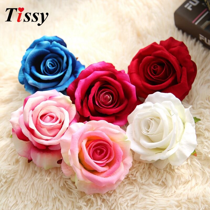 5PCS 10CM Artificial Flowers Rose Silk Flowers Rose Flower Heads DIY Supplies for Home Wedding Party Decoration