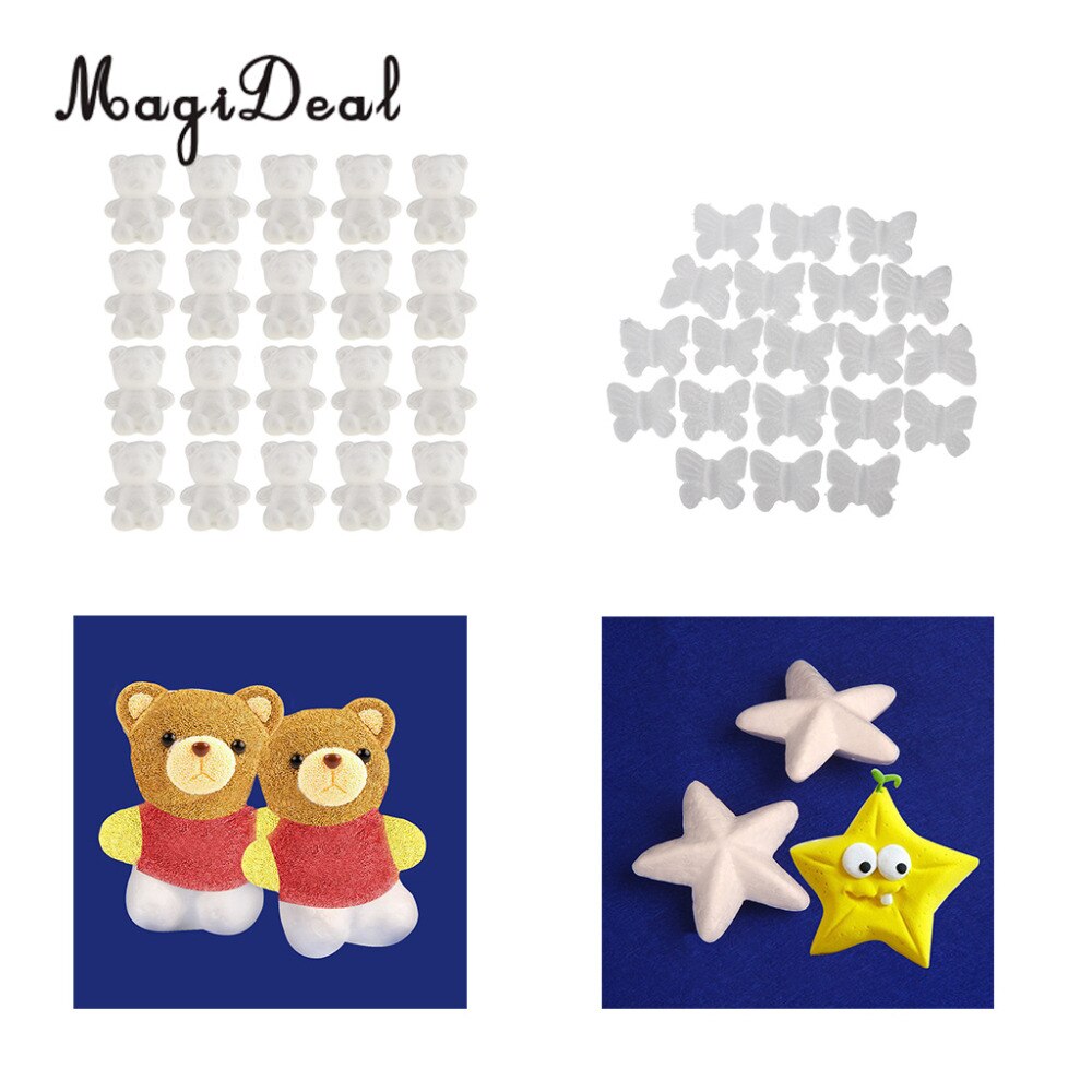 Phenovo 20pcs/Lot Butterfly/Star/Bear Shaped Styrofoam Foam Ornaments for DIY Modelling Craft Christmas Trees Decor Kids Craft