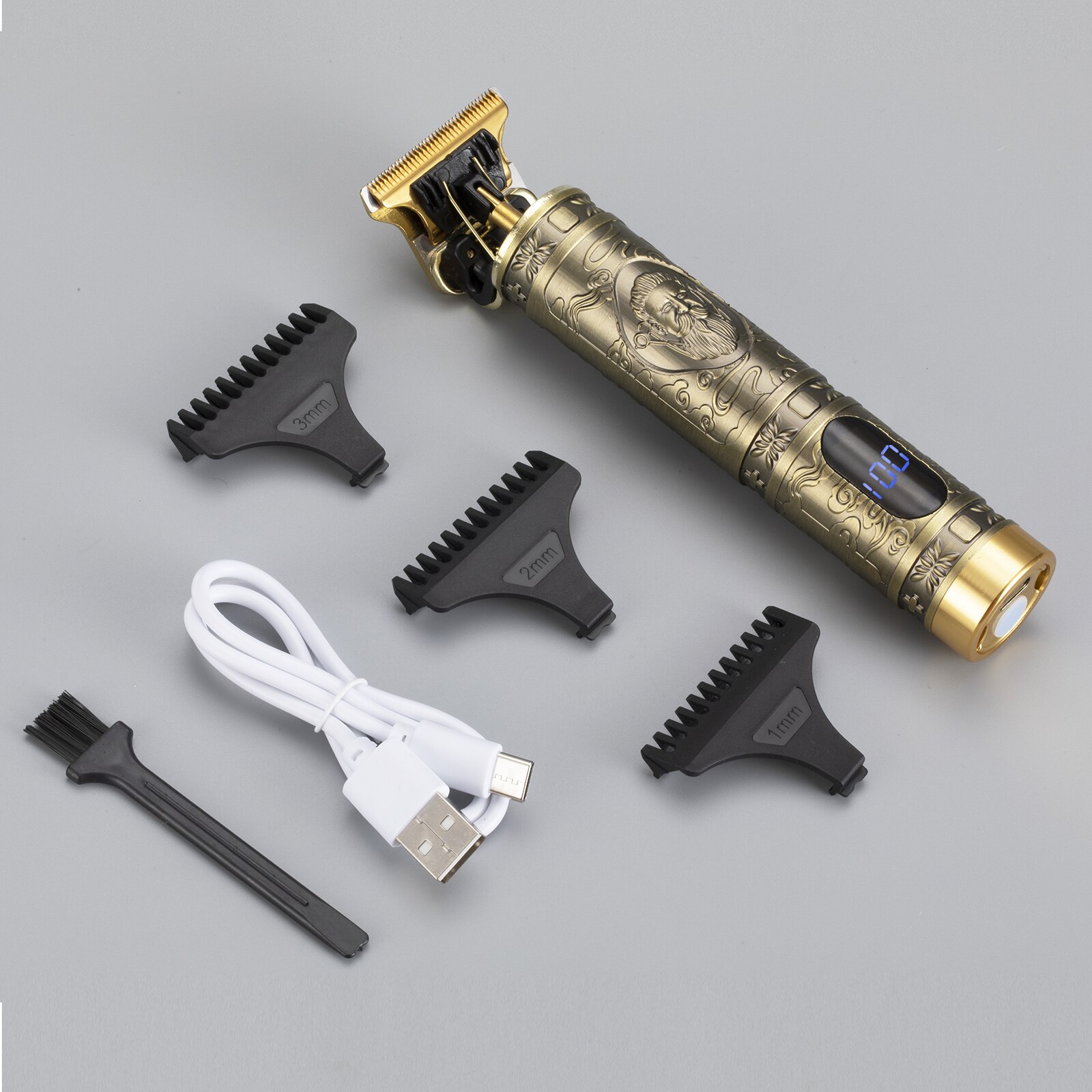 All In One Hair Trimmer For Men Hair Clipper Set Kit Electric Usb Rechargeable 0mm Zero Cordless Haircut T9 Barber: Gold