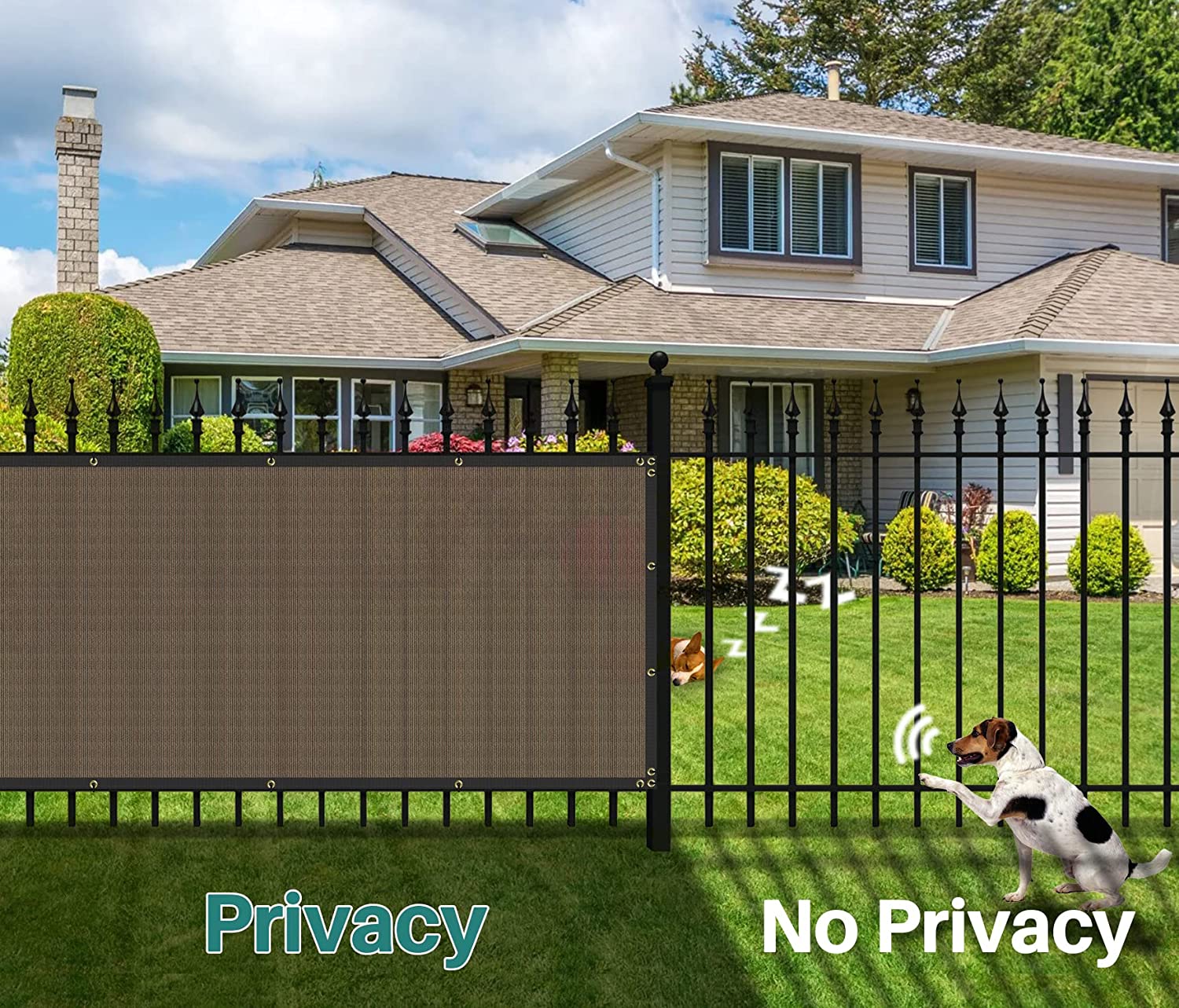 Patio Fence Privacy Screen-160GSM Brown Fencing Mesh Shade Net Cover ,Shade Windscreen Mesh Fabric with Gromment and Zip Tie