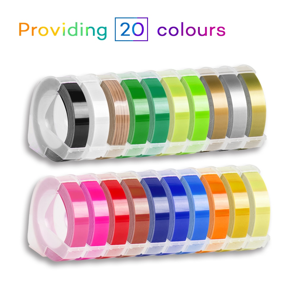 3 Rolls/lot 20 colors 9mm 3D Embossing Label Tape Compatible Dymo 1610 12965 Manual Label printer for Motex E101 Label Maker