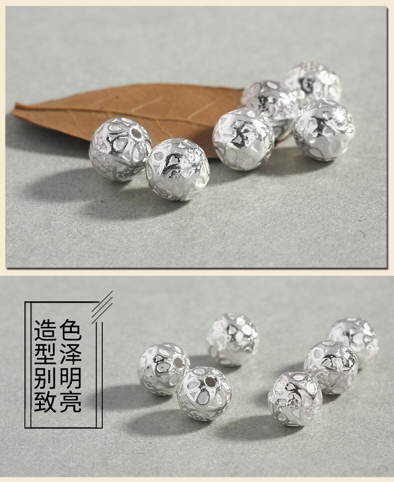 2pcs/lot 925 Sterling Silver Pretty Hollow Flower Round Beads 8mm Decoration Silver Carved Spacer Beads DIY Jewelry Making