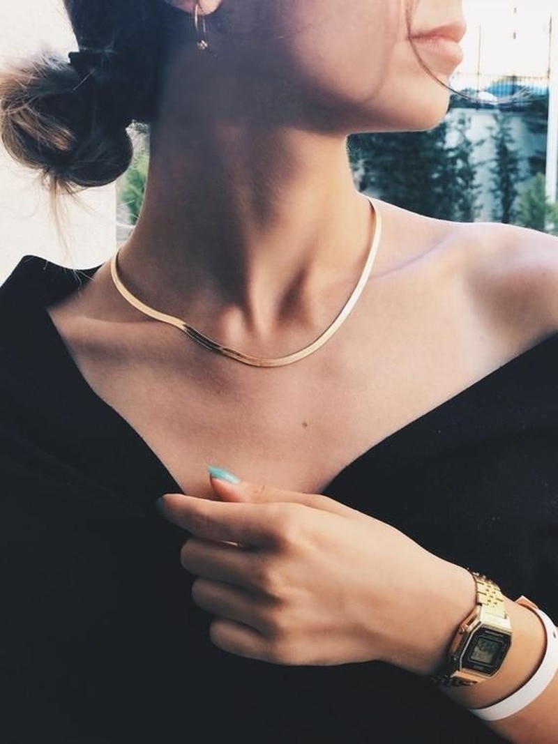 Clavicle Blade Statement Women Gold Silver Color Stainless Steel 30+7cm Snake Choker Necklace Chain