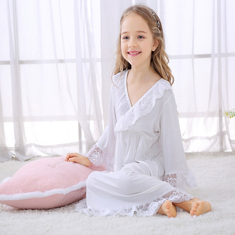 Camisón de encaje de algodón puro de punto para niña, pijama romántico de princesa de palacio francés, vestido de noche suave