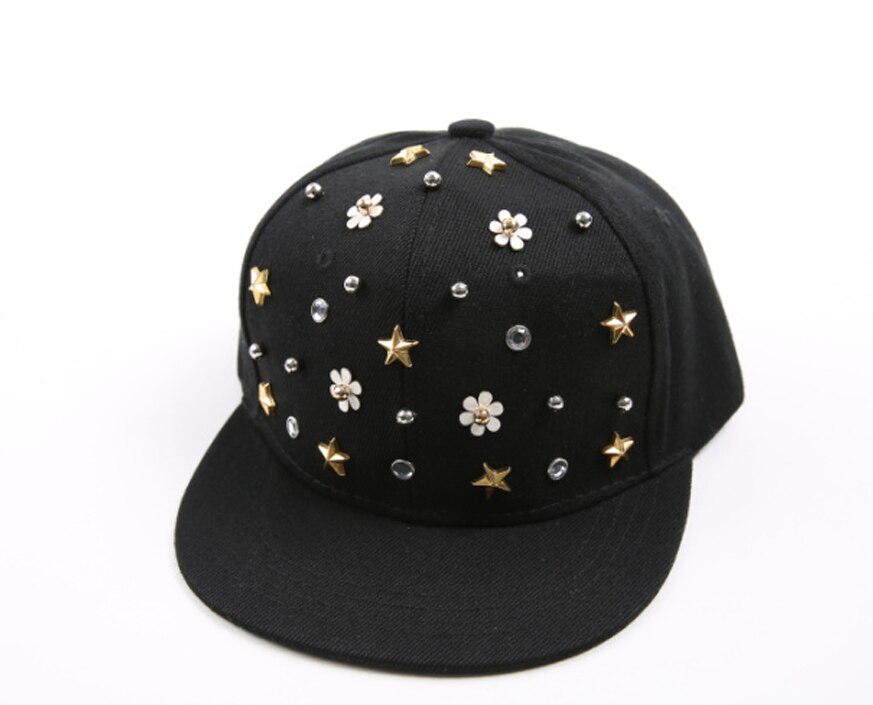 Snapback Hat, Punk Hedgehog Rock Hip Hop Flower Rivet Stud Spike Spiky Hat Cap Baseball Cap for 3-8Yrs Kids: White flower