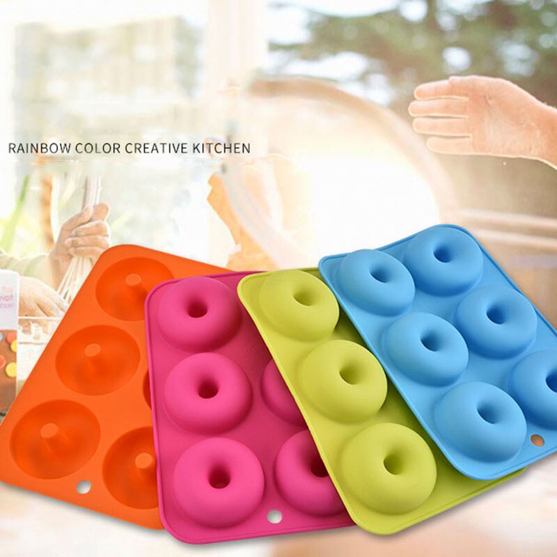 6 Hole Donut Cake Mold Food Grade Silicone Mini Chocolate Cake Bread Mold Eco-friendly Household Kitchen Oven Baking Pastry Tool