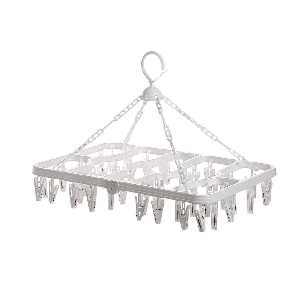 Porte-vêtements pliable à 16/36/48 clips, cintre à linge rotatif, support de rangement pour soutien-gorge, chaussettes, sous-vêtements, pince à linge: Blanc 48 clips
