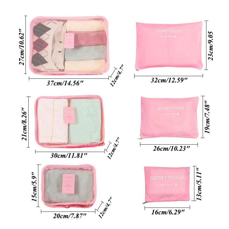 7 stks/set Mannen en Vrouwen Bagage Reistassen Verpakking Cubes Organizer Mode Dubbele Rits Waterdicht Polyester Zak