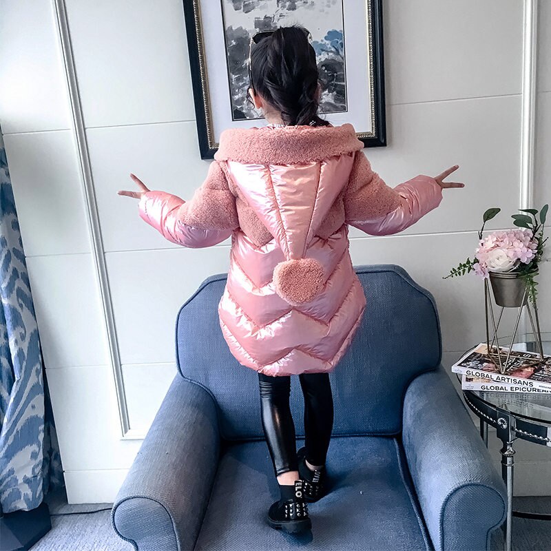 Thick Warm Girls Winter Kids Metallic Quilted Jackets Waterproof Parka For Girls Shiny Metallic Pink Outerwear Coat: Pink / 5