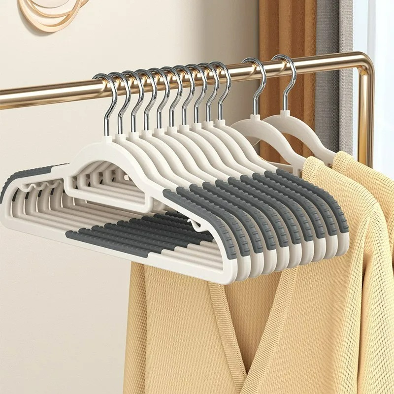 5/10 x robuste, trockene und nasse Kleiderbügel für Mantel und Hosen mit doppeltem, rutschfestem Streifen, für Zuhause, Kleiderschrank, platzsparender Kleidungs-Organizer