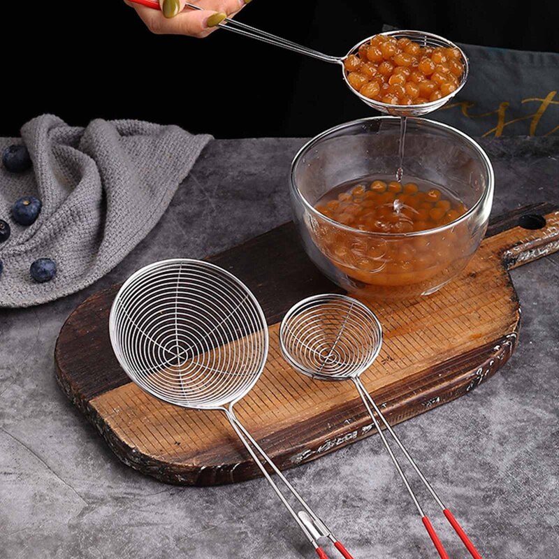 Colador de araña de acero inoxidable, cuchara pequeña para Skimmer, olla , tortelini, albóndiga, té y café, hierbas aromáticas, 1 ud.