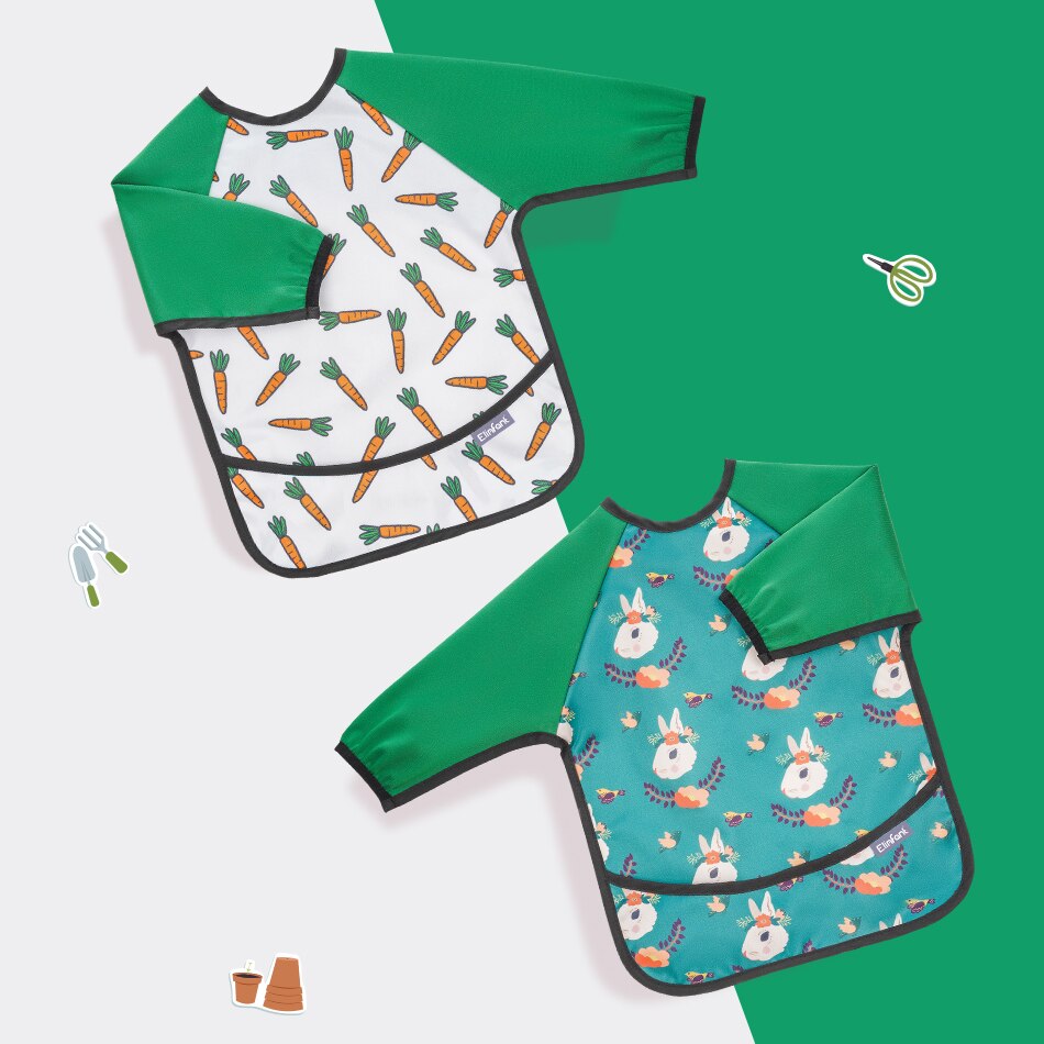 Elinfant Lange Mouwen Slabbetjes Waterdichte Baby Bib En Peuters Met Pocket Licht Gewicht Bib Wasbare One Size Feeding Slabbetjes: bws04-baby bibs