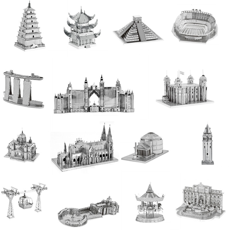 Architecture 3D Metal Puzzles World Famous Building Cathedral Tower Garden Bridge Jigsaw Construction Handmade Manual Toys