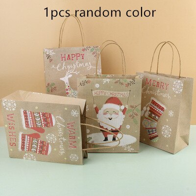 Merry Christmas Bags Kraft Paper Handbag Bag Xmas Tree Snowflake Christmas Candy Box Year Kids Favors Packaging Bag: A