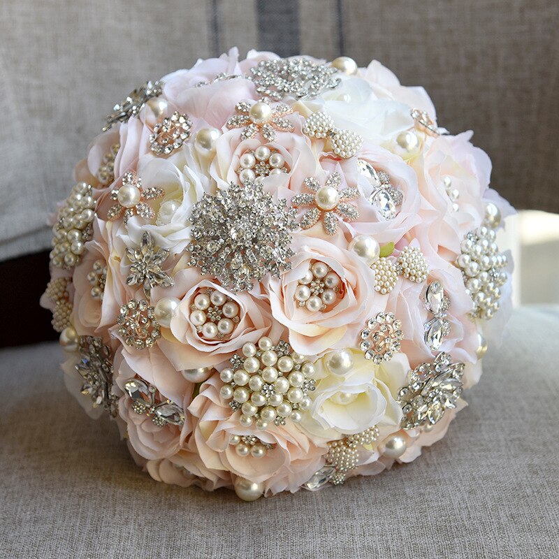 Kyunovia Kleuren Luxe Crystal Broche Boeket Kunstbloemen Boeket Steentjes 25Cm Grote Bruid Bruiloft Boeket GC11