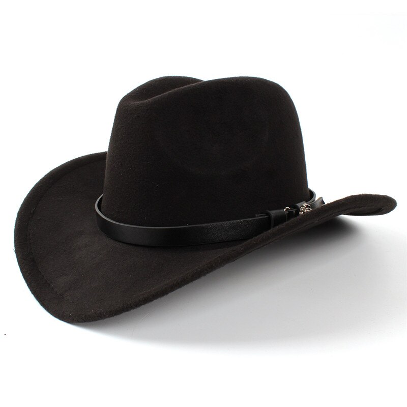 Naiset miehet villahuopa länsimainen cowboy hattu roll-up leveä lieri jazz cowgirl sombrero caps sie 56-58 r18: Musta
