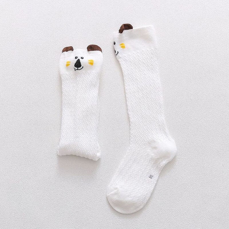 Baby Summer Thin Mesh Long Socks Newborn Girls Cotton Knee Socks Mosquito Proof Socks for Infants Animals: White Black Bear Soc