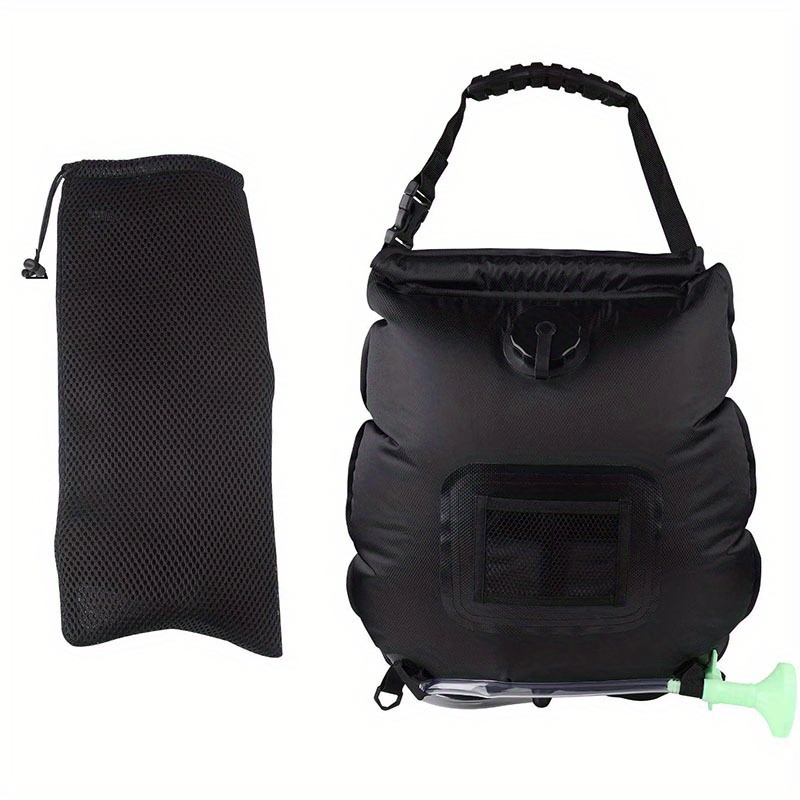 Sac de douche solaire, 5 gallons/20L, chauffage solaire, sac de douche de camping haut de gamme, eau chaude avec température 45 ° C Tuyau amovible marche/arrêt S: Black