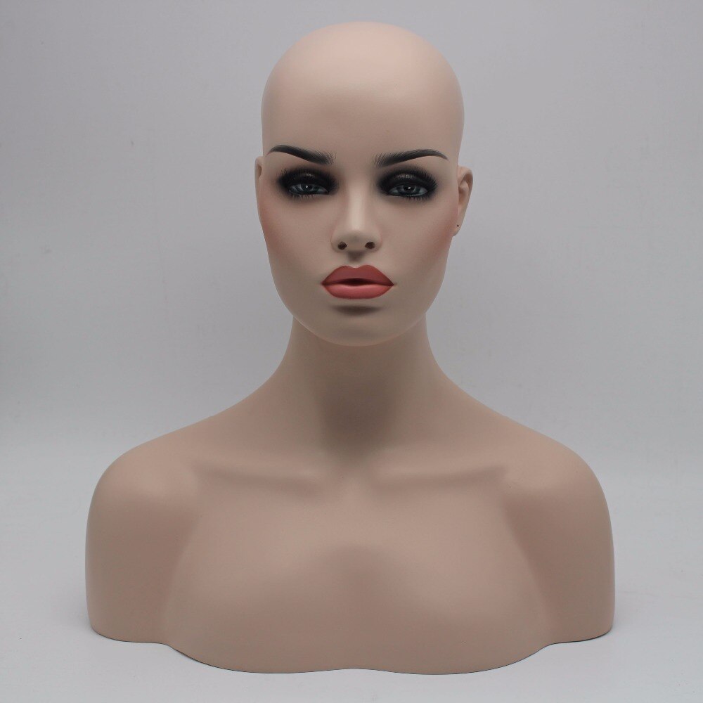 Skin Tone Fiberglass Female Mannequin Dummy Head Bust For Wigs