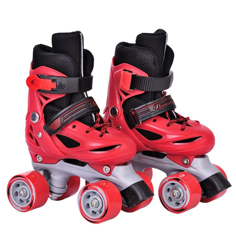 Meisjes Jongen Kids Kind Verstelbare Quad Rolschaatsen Schoenen Schuiven Sneakers 4 Wielen 2 Rij Lijn Outdoor Schaatsen Schoenen Voor beginner: red / xs