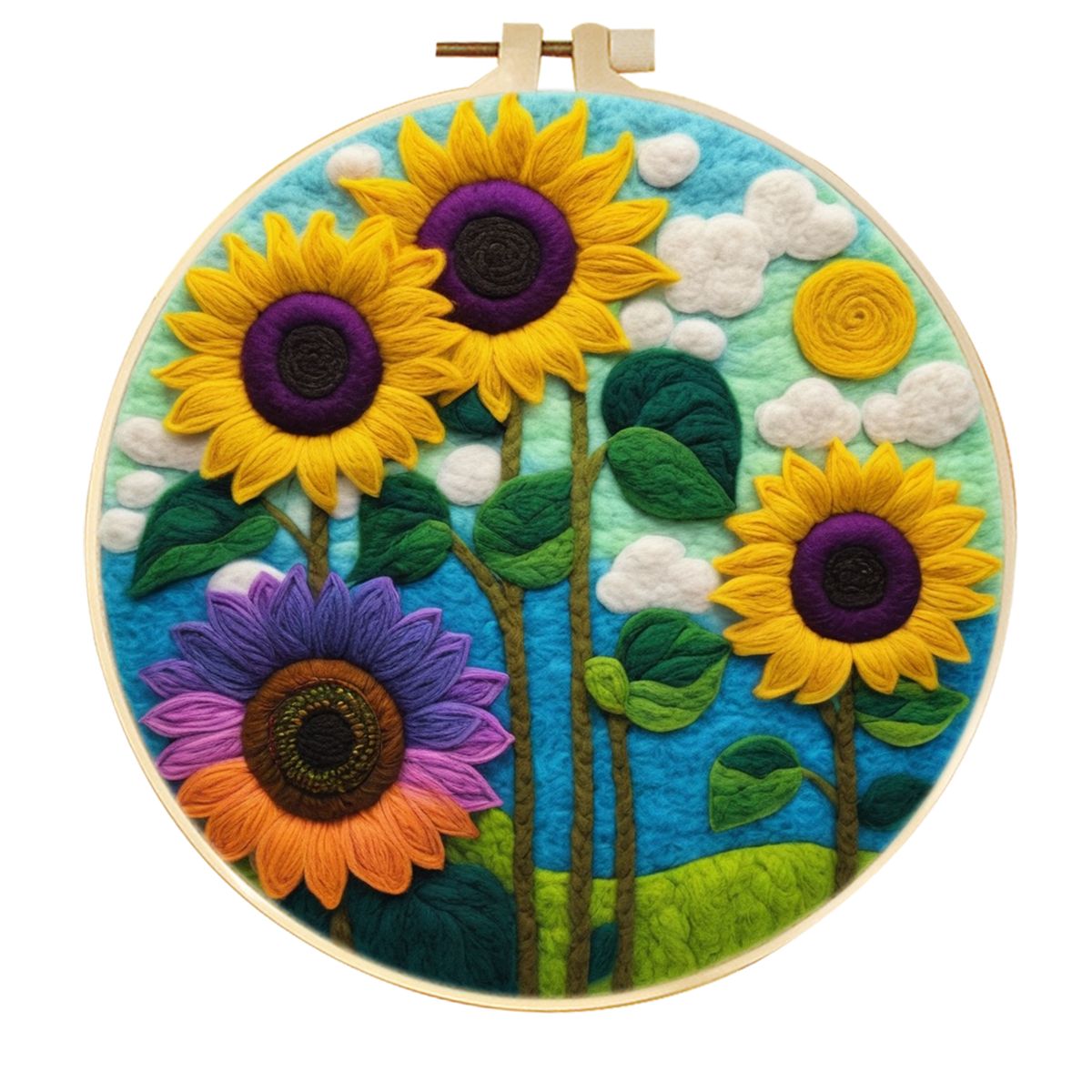 SDOYUNO-Calligraphy And Painting Wool Felt Embroidery Frame Sunflower Stitch Diy Craft Supplies Wool Burlap Set Home Decoration: army green