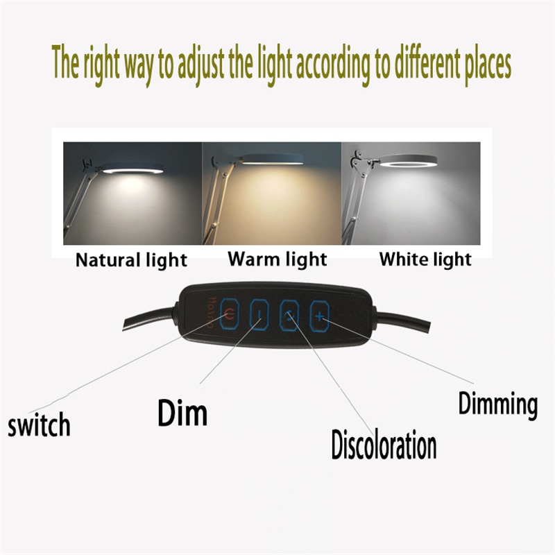 LED Desk Lamp with Clip 5Xlens Magnifying Glass Light Clamp Swing Arm Table Lamps USB Night Lights Dimming 3Colors for Tattoo