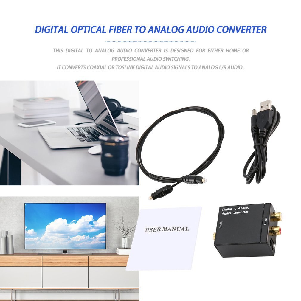 Digital to Analog Audio Converter Optical Fiber Toslink Coaxial Signal to RCA R/L Audio Decoder SPDIF ATV DAC Amplifier