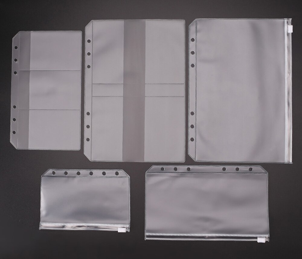 Gennemsigtig pvc-opbevaringskortholder til  a5 personlige  a7 bindere ringe notesbog 6 hul lynlås taske pose dagbog planlægning tilbehør