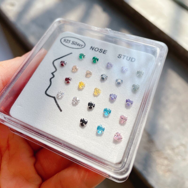 Hellolook 24Stck zierlich 925 Sterling Silber Liebe Herz Klar Cz Zirkon Nase Ringe &Ampere; Nieten Für Frauen Minimalistischen Süße körper Schmuck