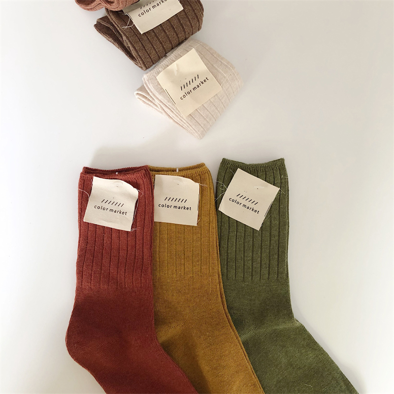 Herfst Winter Sokken Voor Vrouwen Mode Effen Kleur Toevallige Katoen Vrouwen Crew Sokken Retro Kleur Ademend
