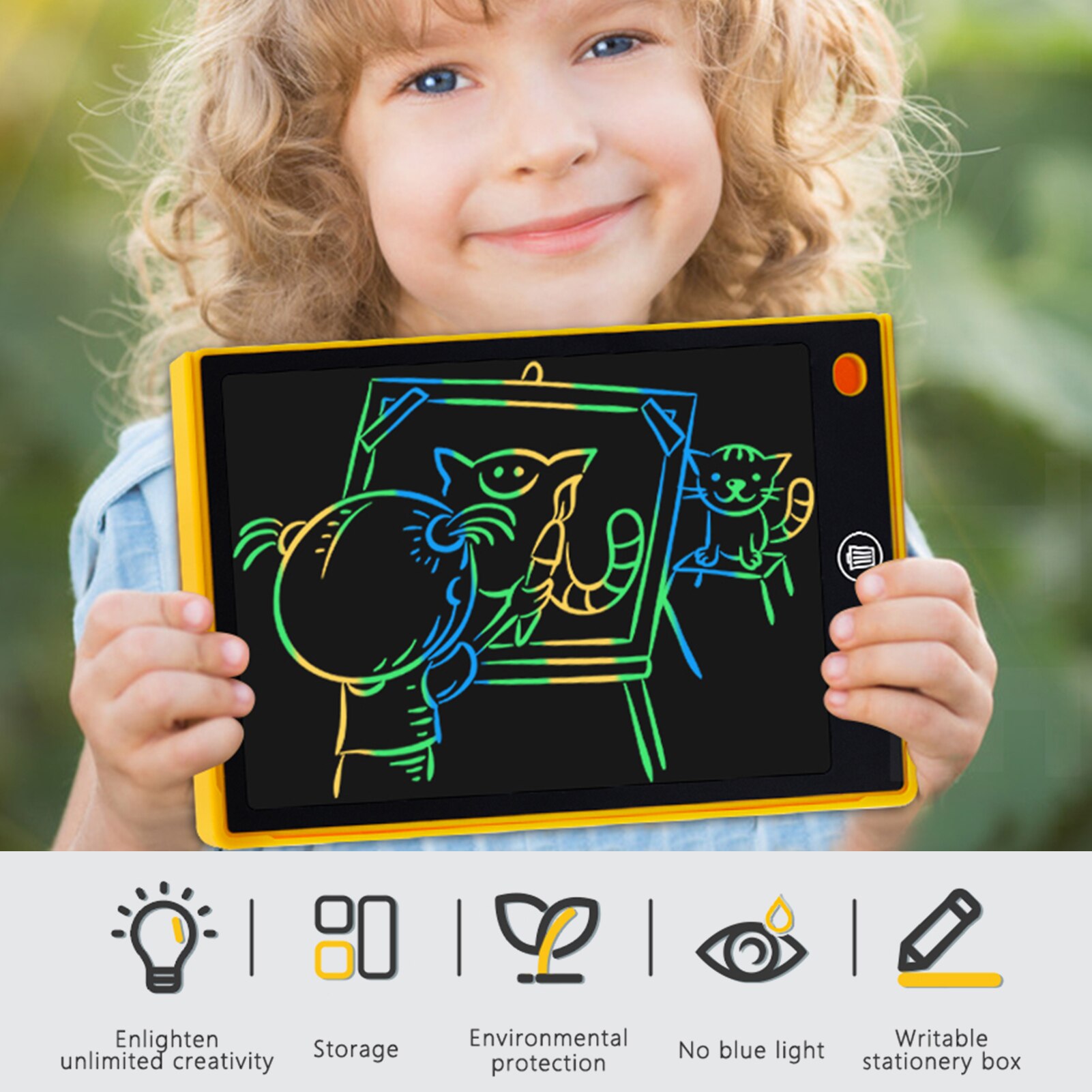 LCD Writing Tablet with Pencil Case Rechargeable Drawing Board 9.5 Inch Colorful Screen with Stylus Drawing Writing Taking Notes