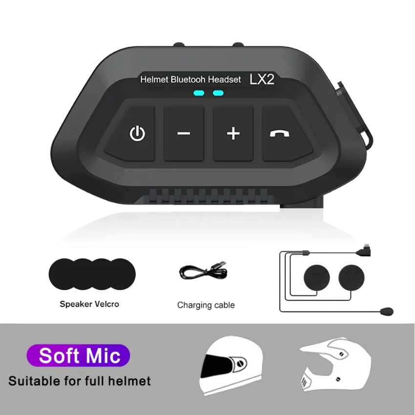 LX2 Bluetooth 5.0 Motorcycle Helmet Headset Wireless Noise Reduction Cycling Headset Waterproof Supports Hands Free Call Music: Red