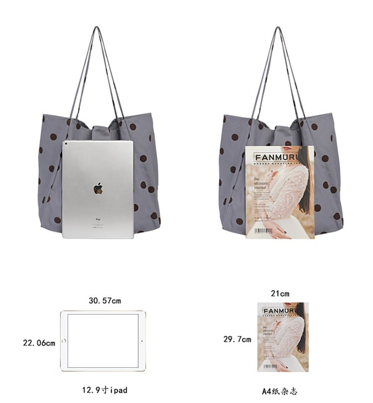 Oversized canvas tas met stippen, japanse tiener, schattige grote capaciteit, open handtas, herbruikbare stoffen dagelijkse boodschappentas