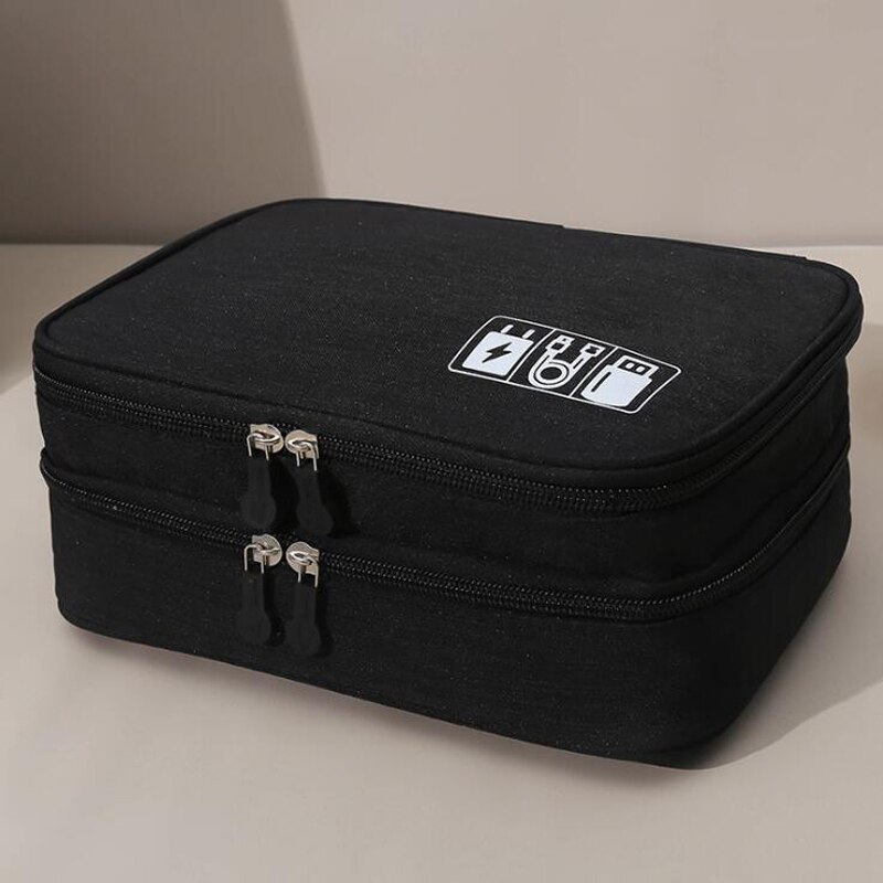 Datakabel lagringsveske bærbar digital usb gadget organizer lader ledninger kosmetisk glidelås lagring vanntett organizer case: Svart