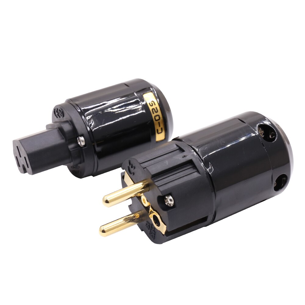 P029E + C029 Schuko Plug Hifi Stekker Vergulde Een Paar Eu Power Connector + Iec vrouwelijke Connector