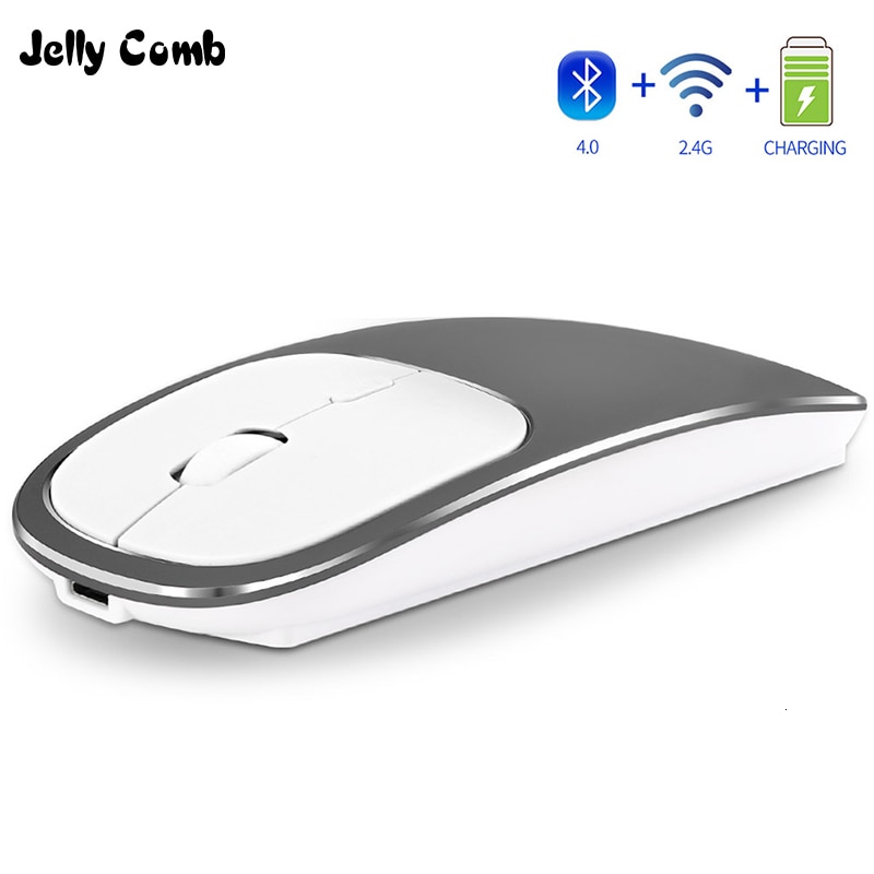 Jelly Comb Rechargeable Bluetooth 4.0+2.4G Wireless Mouse Dual Mode Metal Noiseless Silent Mice for Notebook PC Laptop MacBook