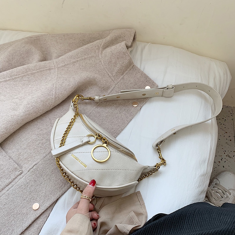 Pu läder luffare små kedjor crossbody väskor dam chest messenger bag dam solid mobiltelefon handväskor och plånböcker: Beige