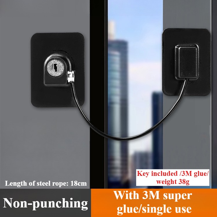 Fechadura de segurança infantil, trava dupla sem perfuração, limitador de janela, alumínio, porta, janela, fechaduras de segurança: Prateado