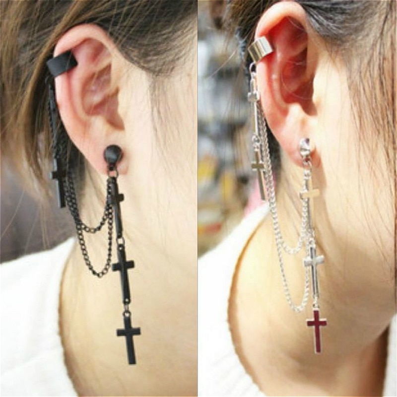 Gothic punk cuff øreringe cross dangle kvinder hip hop rock punk klip på øreringe smykker piercing nitter 1 stk.