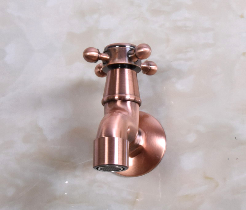 Antique Red Copper Wall Mount Outdoor Faucet Garden Bibcock Tap Mop Pool Faucet / Laundry Sink Cold Water Tap Bav302