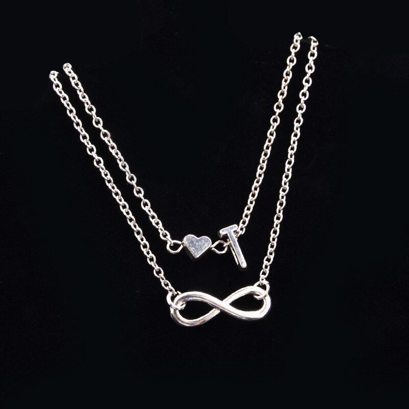 Heart Infinity Female Anklets Silver Color 26 Initial Letter Beach Foot Ankle Chain Bracelets for Women Jewelry: T