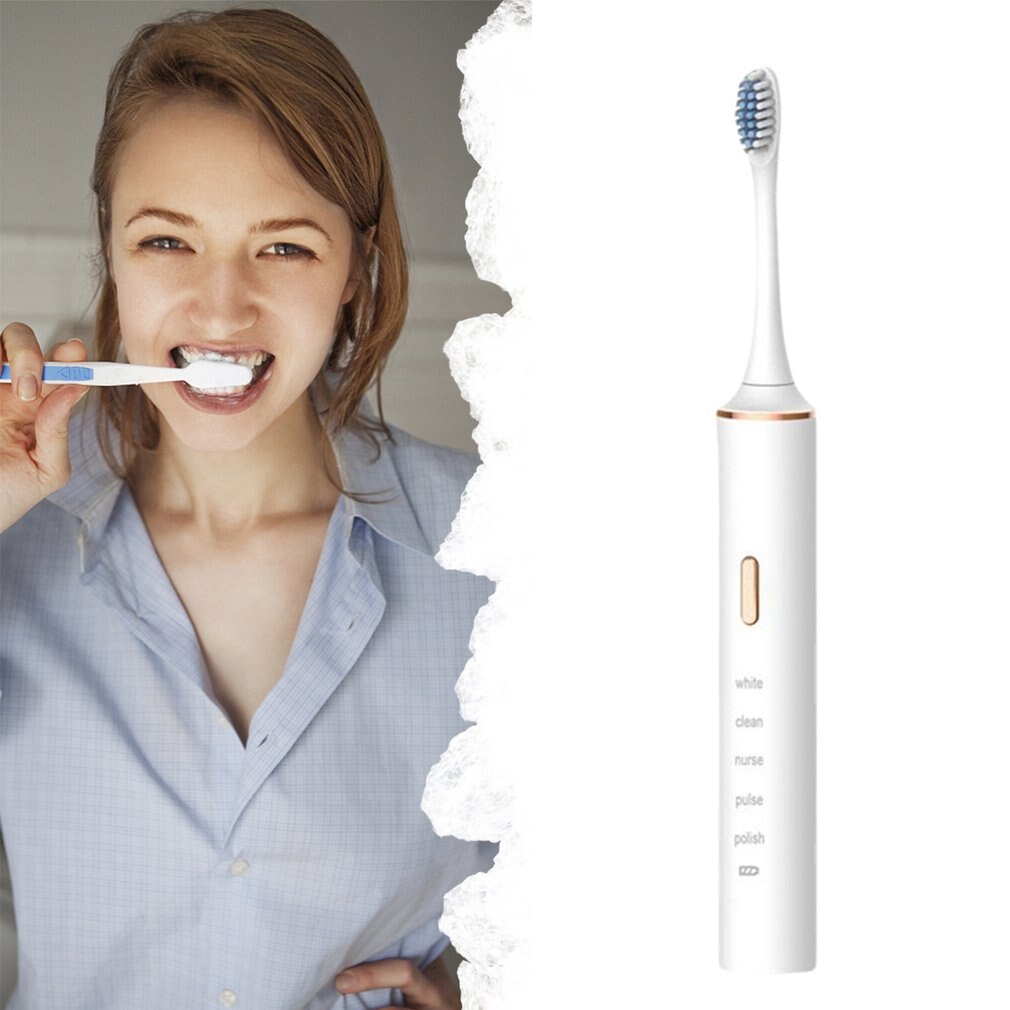 Electric Toothbrush Adult Timer Brush 5 Mode USB Charger Rechargeable Tooth Brushes With 4 Replacement Heads