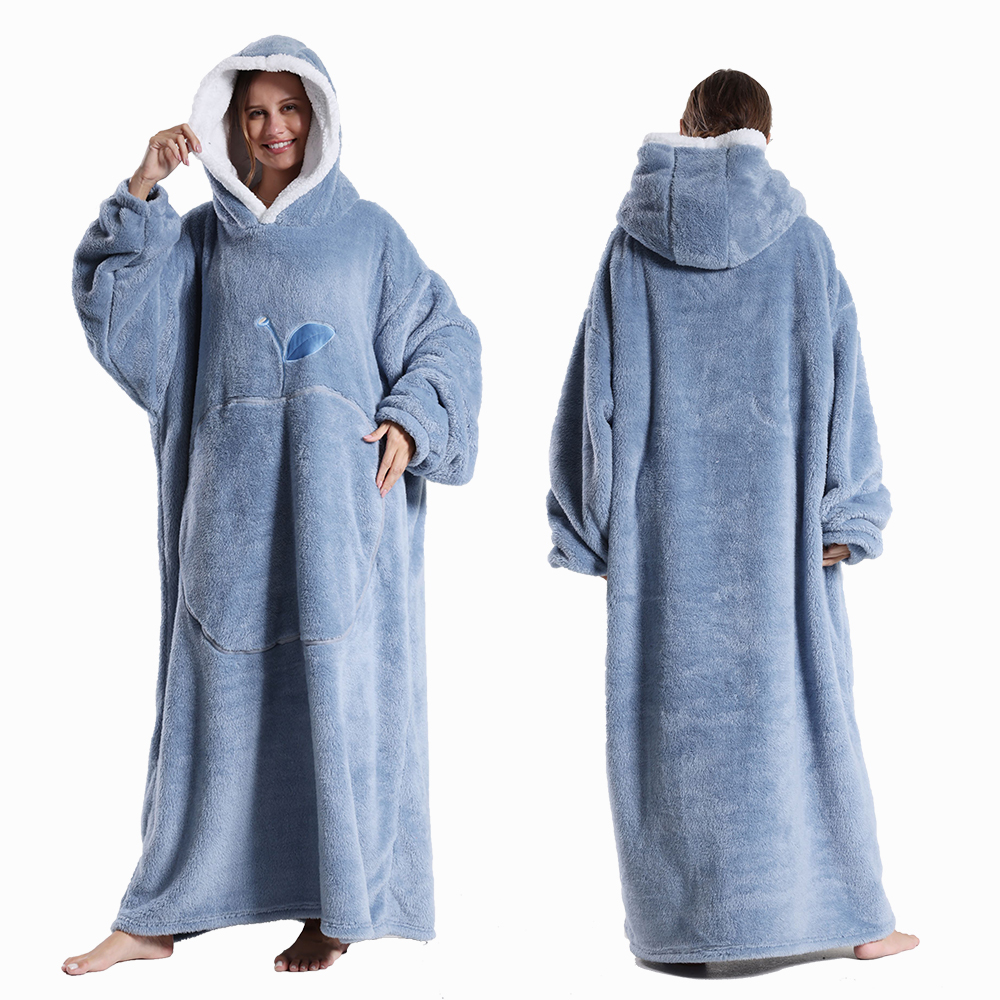 Suéter con capucha de invierno para mujer, manta polar de gran tamaño con mangas, Bolsillo grande, Sudadera con capucha de TV gruesa y cálida, bata para pareja