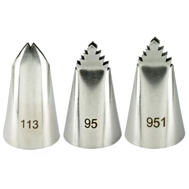 Douilles de glaçage en acier inoxydable, feuilles 95 #/951 #/113 #, ensemble de pointes de pâtisserie, outils de cuisson pour Fondant et Cupcake, 3 pièces: 3pcs