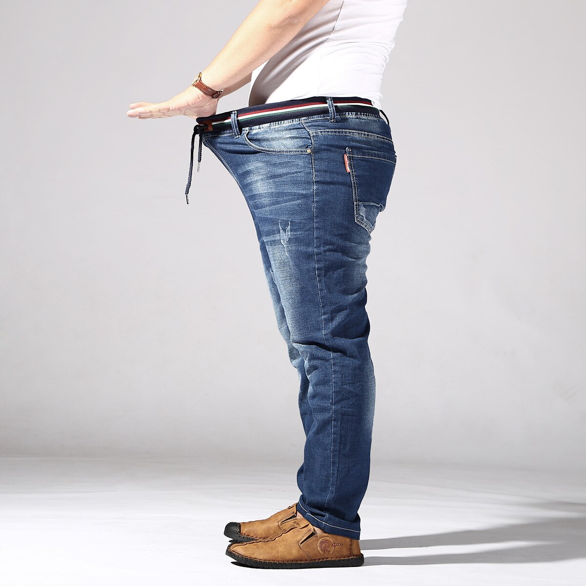 Jean grande taille élastique pour homme, pantalon ample, droit, extensible, bleu Denim, grande taille 8XL, printemps automne