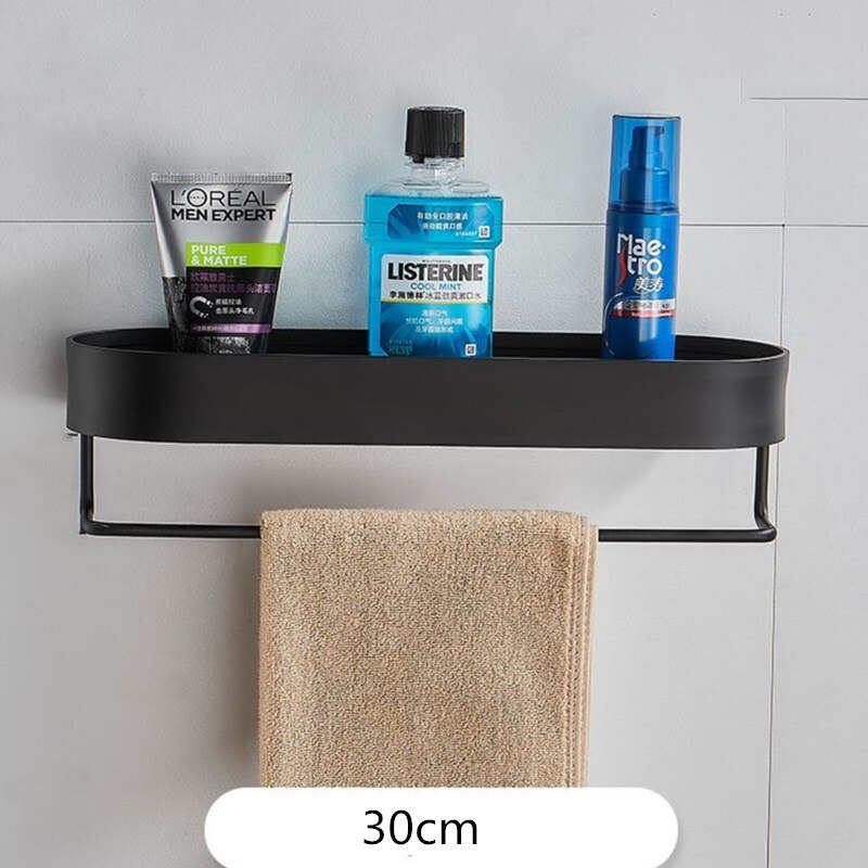 Bathroom Shelf Black Aluminum Wall-Mounted Square Shampoo Shelf Cosmetic Shelves Kitchen Nets Shelf Storage Rack Organizer Rack: 30cm-black 2