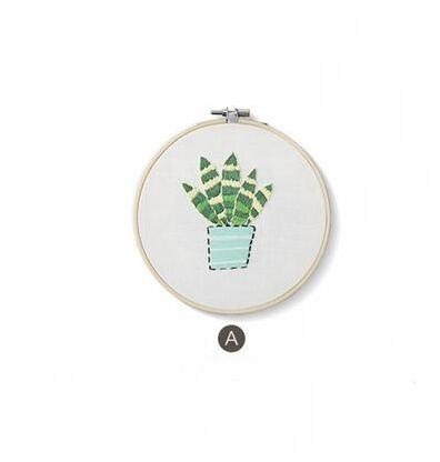 1 Juego de bordado de plantas verde con Marco, kit de costura Manual DIY para principiantes, Serie de punto de cruz, manualidades decoración de costura: A